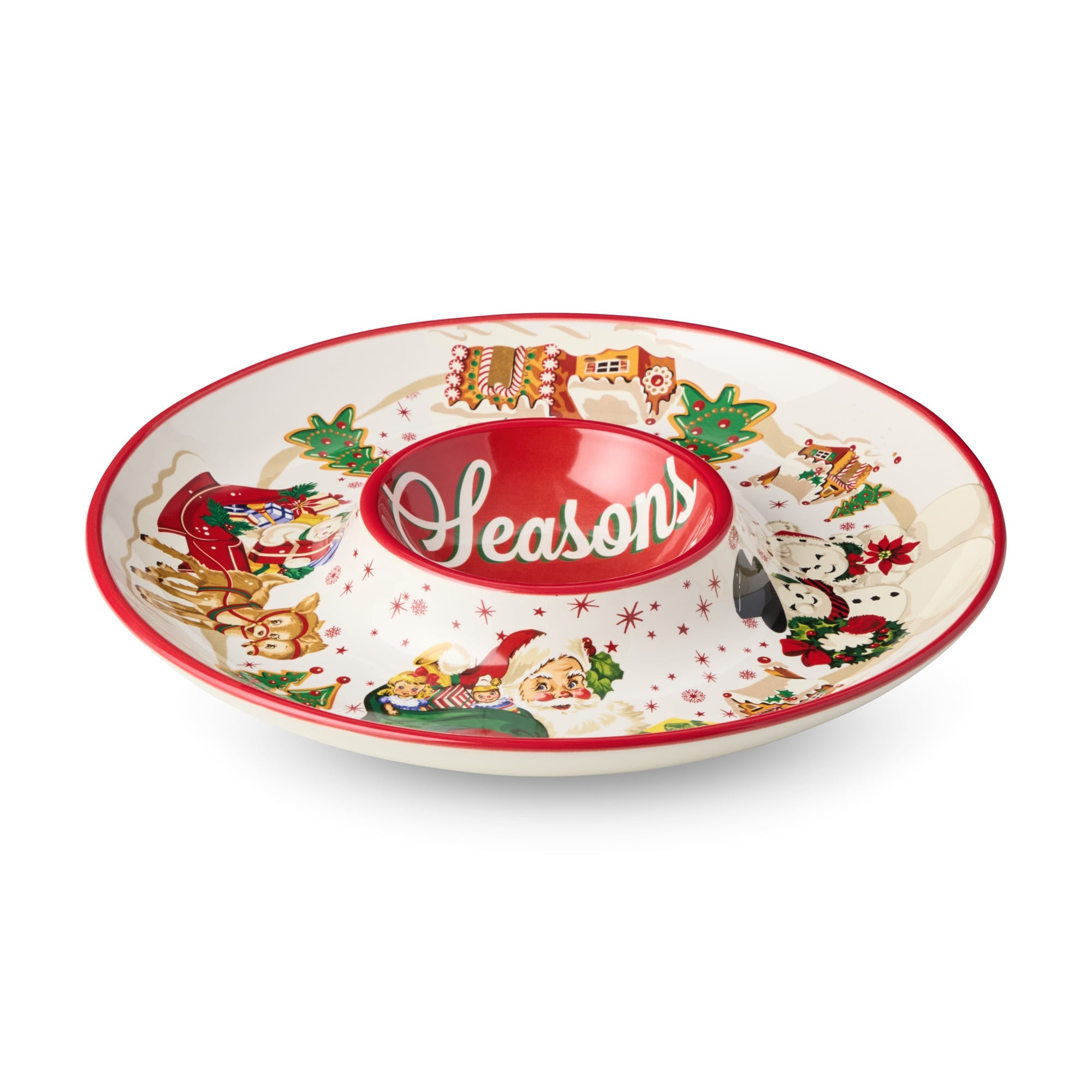 Certified International Santa's Retro Christmas Chip & Dip, 13.75" - 13.75 L x 13.75 W x 1.75 H