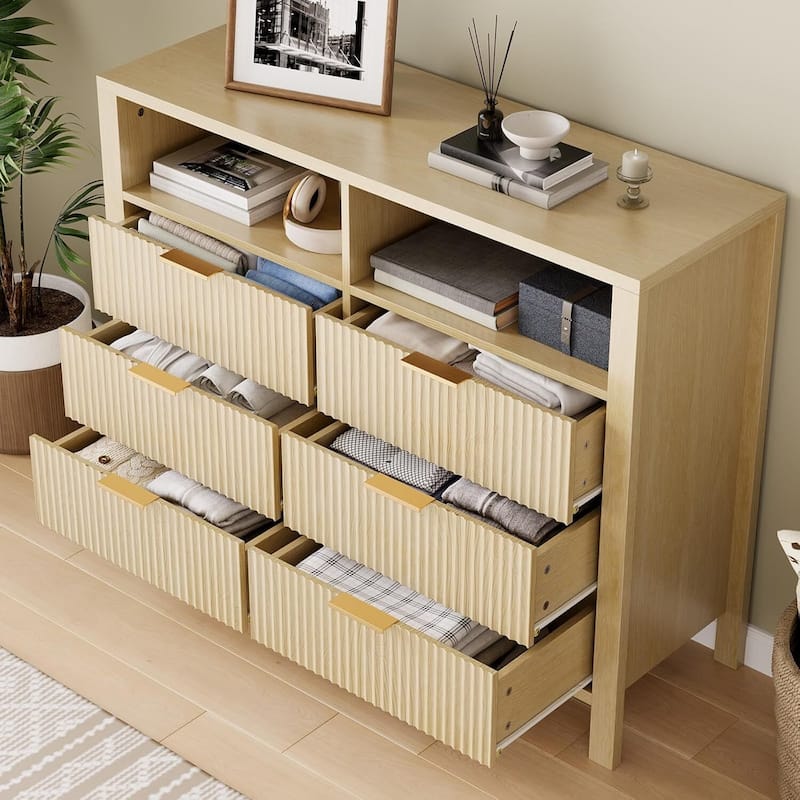 Wooden 6 Drawers Dressers, Storage Cabinet for Bedroom, Living Room
