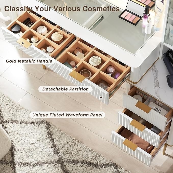 Modern Makeup Vanity Desk with HD Lighted Mirror, Dressing Table