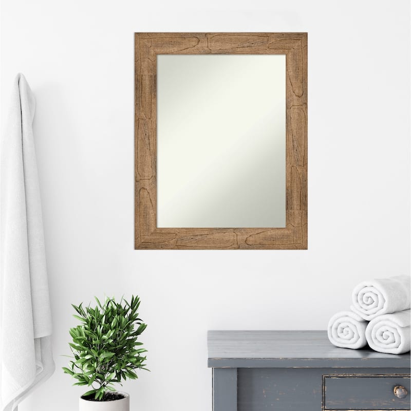 Non-Beveled Wood Bathroom Wall Mirror - Owl Brown Frame