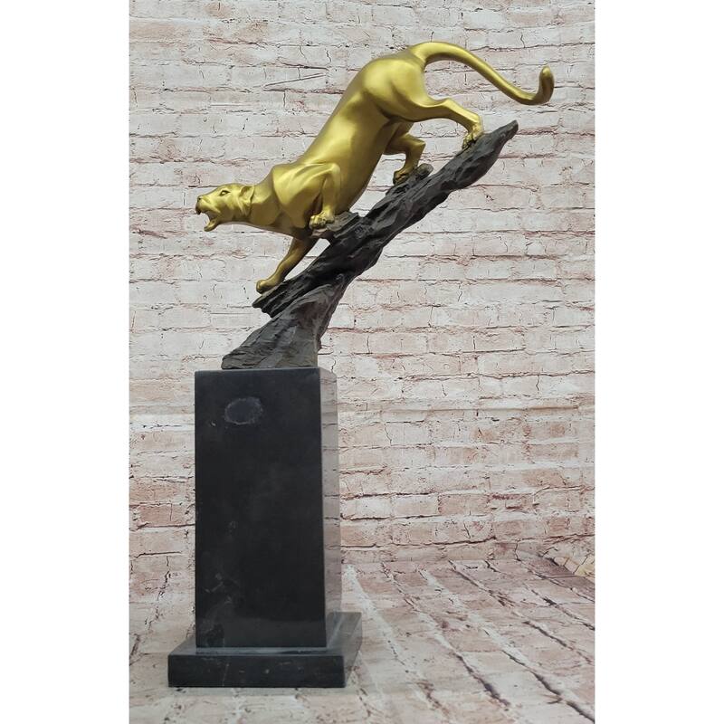 Golden Bronze Panther Statue - Dynamic Wildlife Sculpture Decor