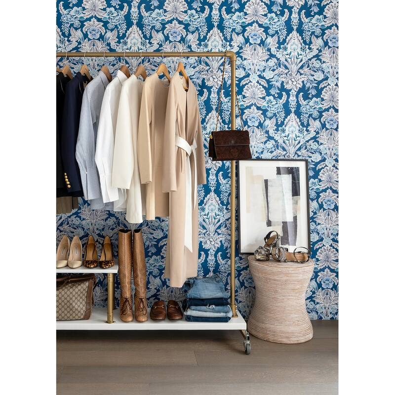 A-Street Prints Vera Blue Floral Damask Wallpaper