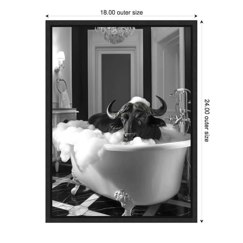 Rub a Dub Buffalo by Niky Rahner Framed Canvas Wall Art - 18 x 24 in