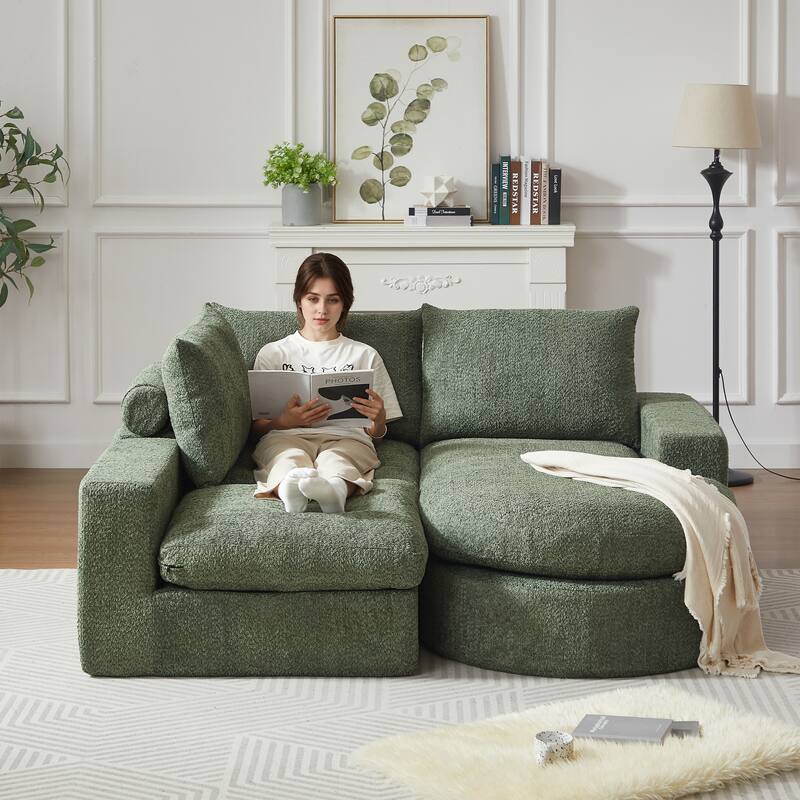 Curved Sectional Sofa with L-Shape Chaise, Chenille Upholstered Boneless Cloud Sofa, Modular 4 Seat Corner Sofa with Cushions