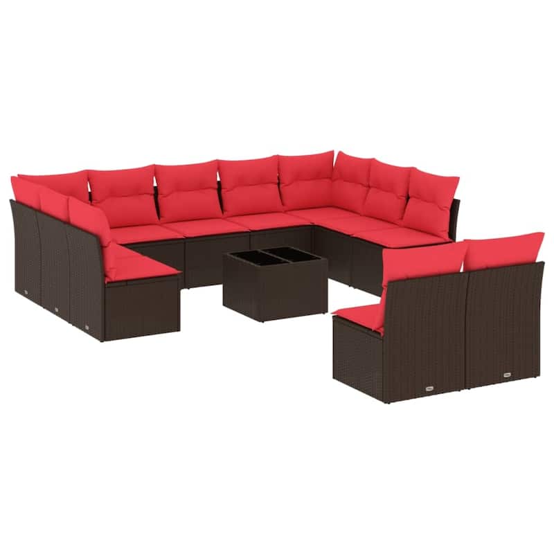 vidaXL 11/12 Piece Patio Sofa Set with Cushions Black/Brown/Gray Poly Rattan - 21.7 x 24.4 x 27.2