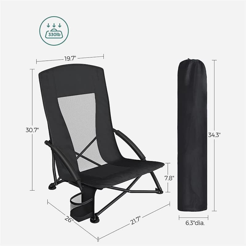 Portable Beach Chair, with High Backrest, Cup Holder, Foldable, Lightweight, Comfortable, Heavy Duty, Outdoor Chair