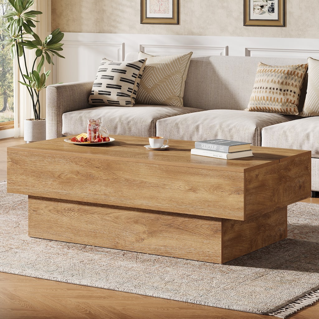 Modern Black Coffee Table, 55-Inch Rectangle Wooden Tea Table
