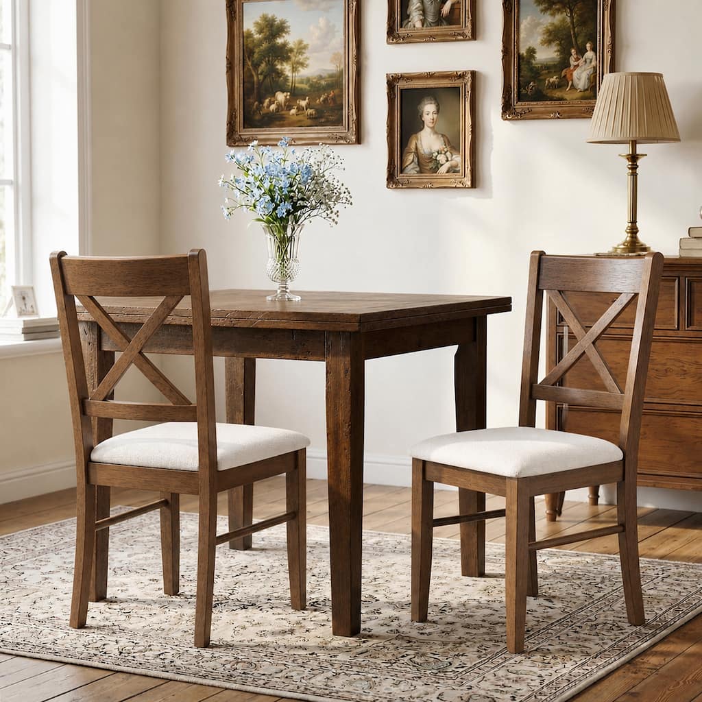 HOMCOM Dining Chairs Set of 2, Upholstered Kitchen Chairs with Rubberwood Frame, Padded Seat and X-Back for Living Room