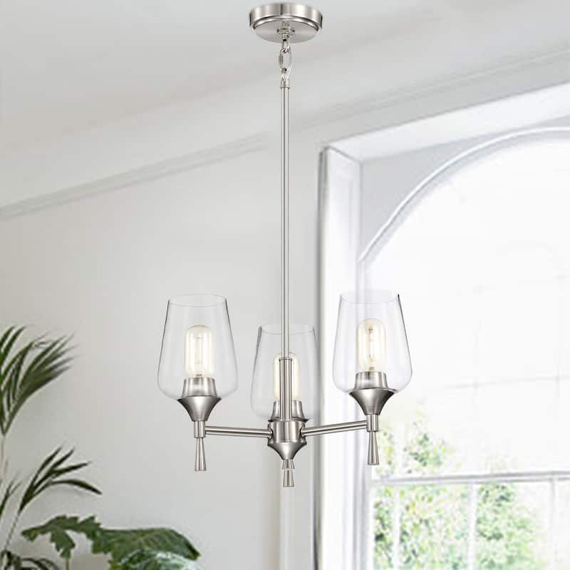 Brushed Nickel 3-Light Modern Chandelier with Clear Wine Glass Shades - Brushed Nickel