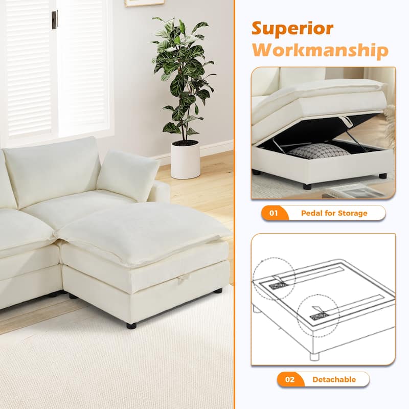 Modular Sectional Sofa for Living Room, U-Shaped Sofa Couch with Corduroy Fabric, 3/4 Seat Oversized Couch with Movable Ottoman