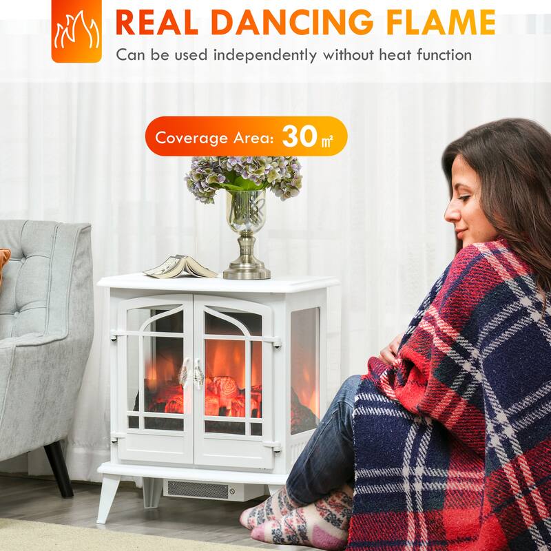 29" Electric Fireplace Heater, Freestanding Stove with Realistic LED Log Flames and Overheating Safety Protection, 1400W