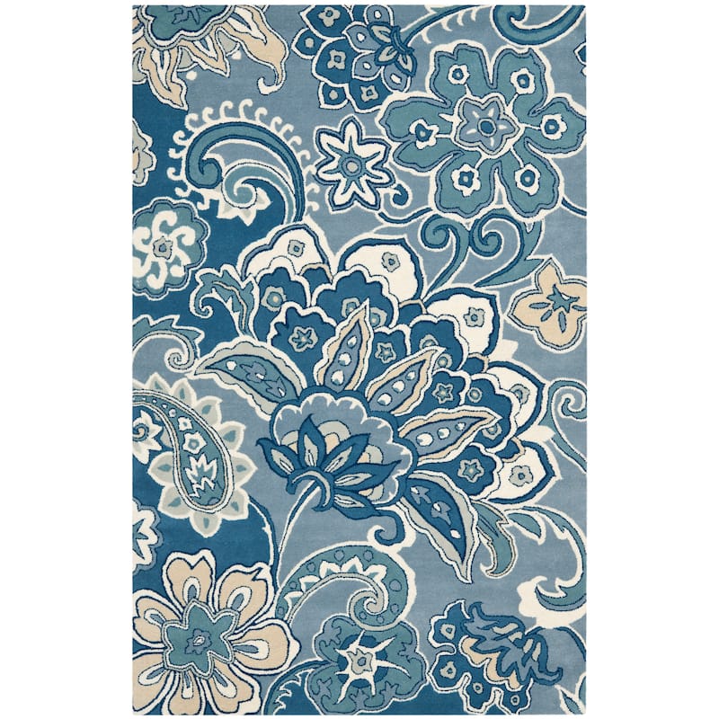 SAFAVIEH Handmade Floral Kaitlin Paisley Blue New Zealand Wool Rug