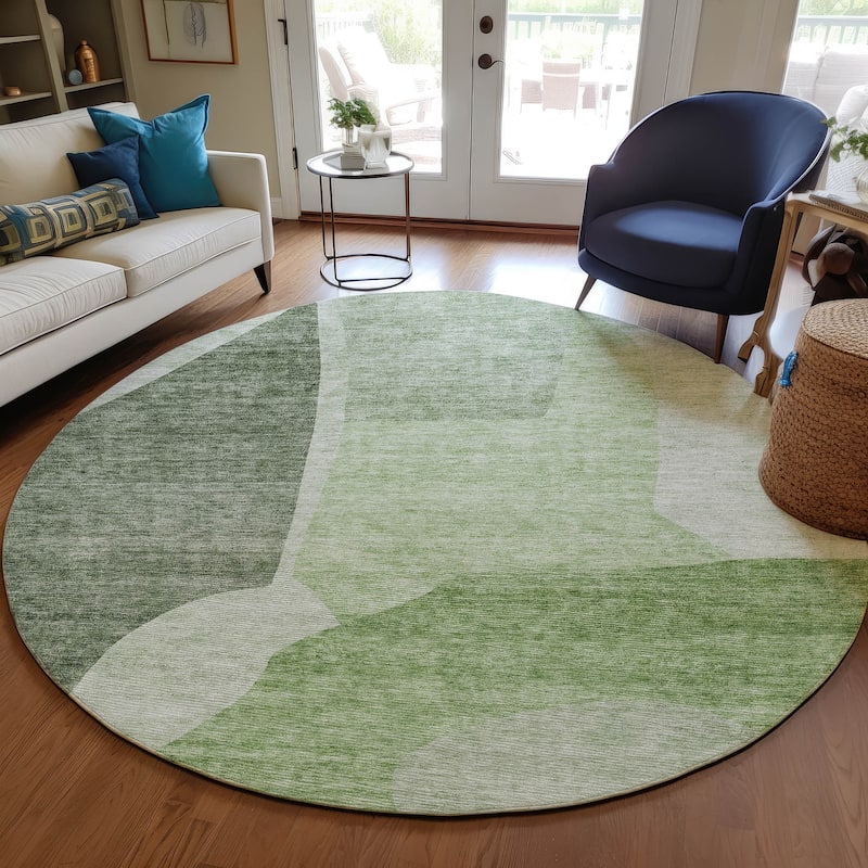Machine Washable Indoor/ Outdoor Chantille Modern Abstract Rug - Aloe - 8' x 8'