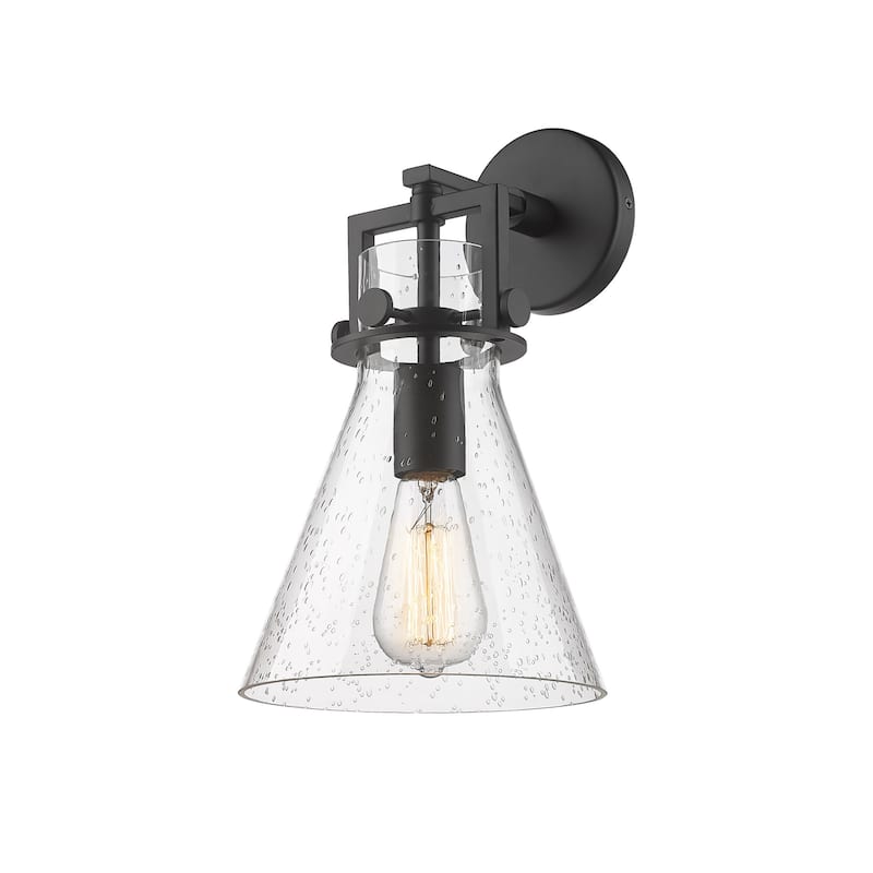 Innovations Lighting 411-1W-14-8 Newton Cone Sconce Newton Cone 14" - Matte Black / Seedy