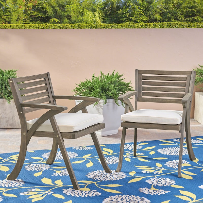 Outdoor Acacia Wood Dining Chair, Acacia Wood Arm Chairs with Water-Resistant Cushions for Patio, Garden, Backyard