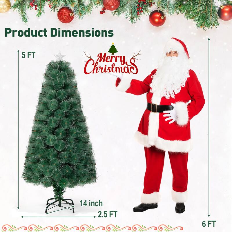 Gymax 5/6/7 FT Pre-Lit Fiber Optic Christmas Tree Artificial Christmas
