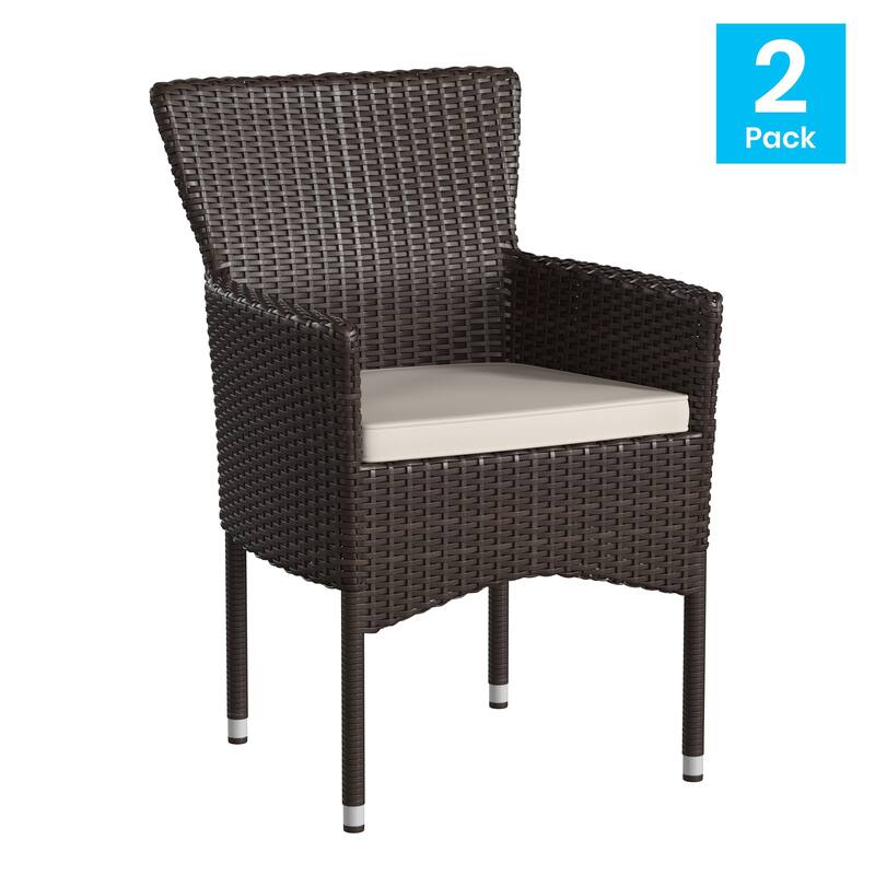 Indoor/Outdoor Wicker Wrapped Steel Frame Patio Chairs & Cushions