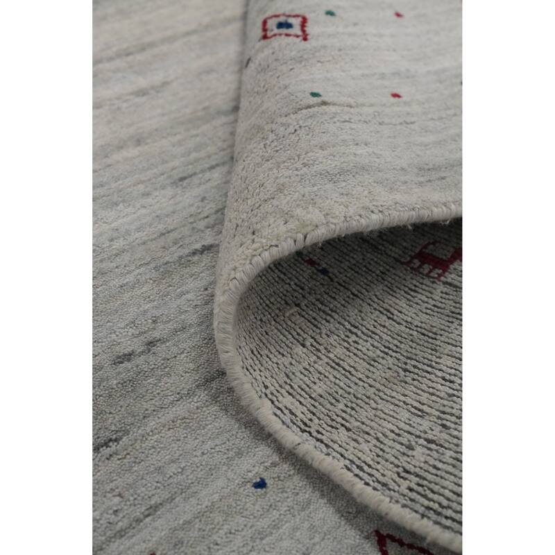 Hand Knotted Oriental Viscose Silk Carpet Tribal Animal Pictorial Greys & Charcoal Gabbeh Area Rug - 11' 10'' X 5' 2''