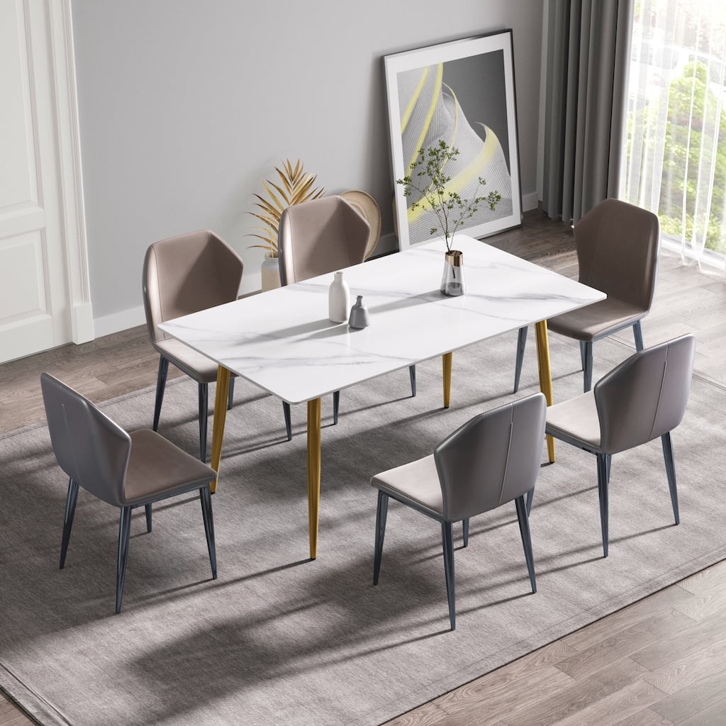 71"Modern White Dining Table for 6, Sintered Stone Tabletop Kitchen Table