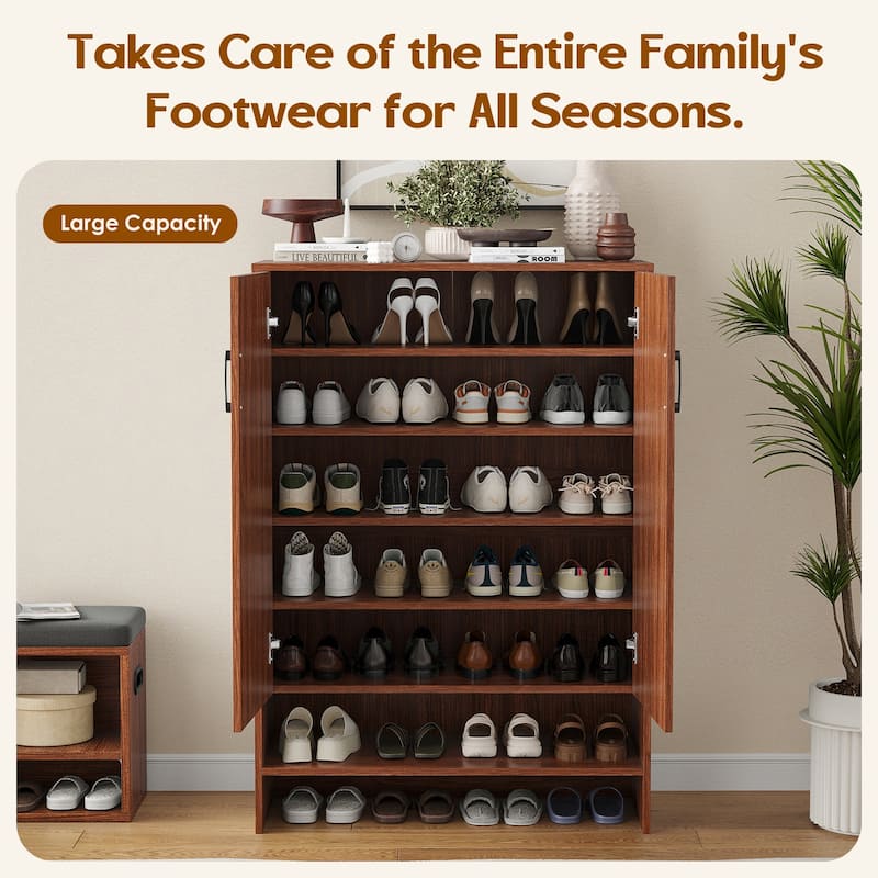 Shoe Cabinet with Doors, 7 Tier 28 Pairs Shoe Cabinet Storage for Entryway, Hidden Narrow Shoe Cabinets