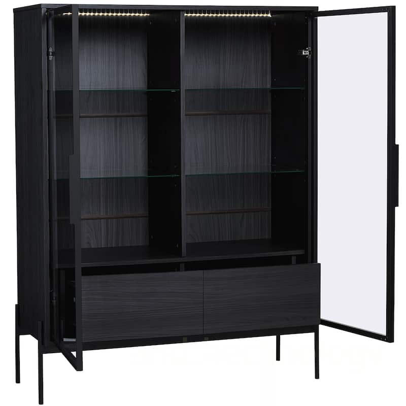 Tempered Glass Door Cabinet With Metal Legs