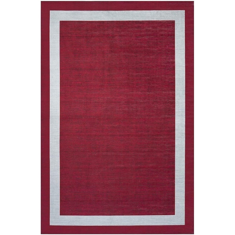 Machine Washable Area Rug With Non Slip Backing - Everest Geometric Modern Border Design - 5'4''x8' - Burgundy&Crème