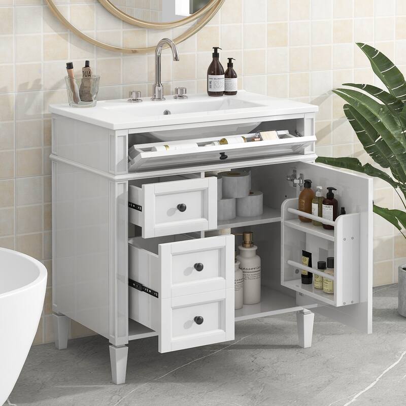 30'' Freestanding Bathroom Vanity with White Integrated Ceramic Sink - 30'' x 18.3'' x 33.8''