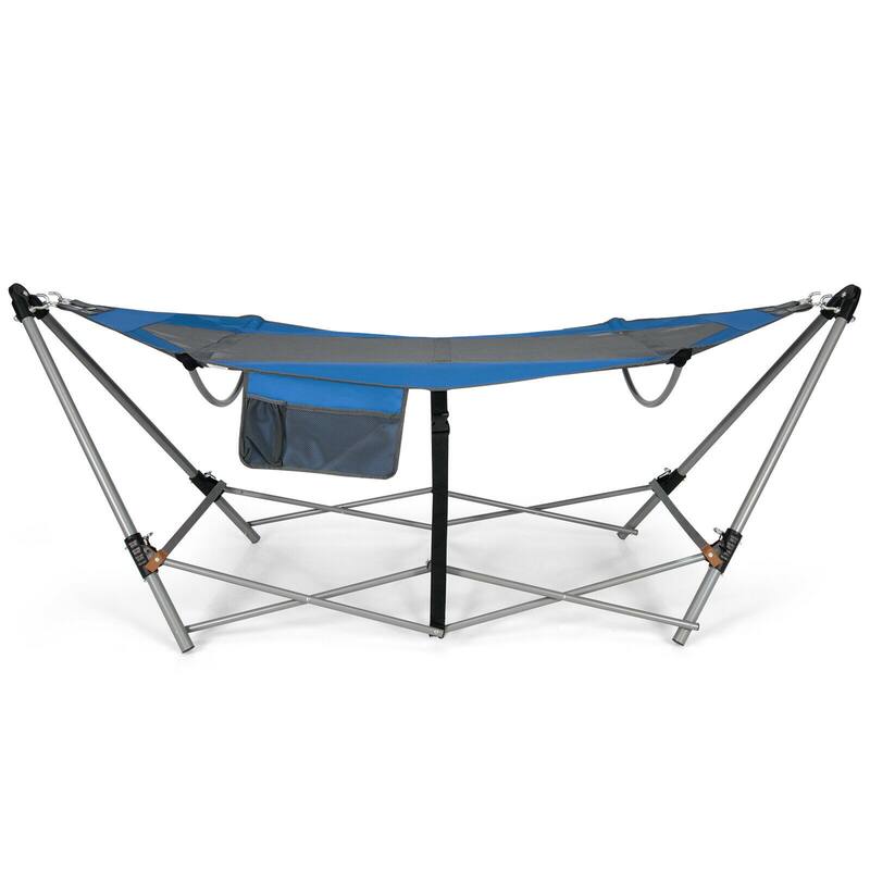 Gymax Folding Hammock Indoor & Outdoor Hammock with Side Pocket & Iron