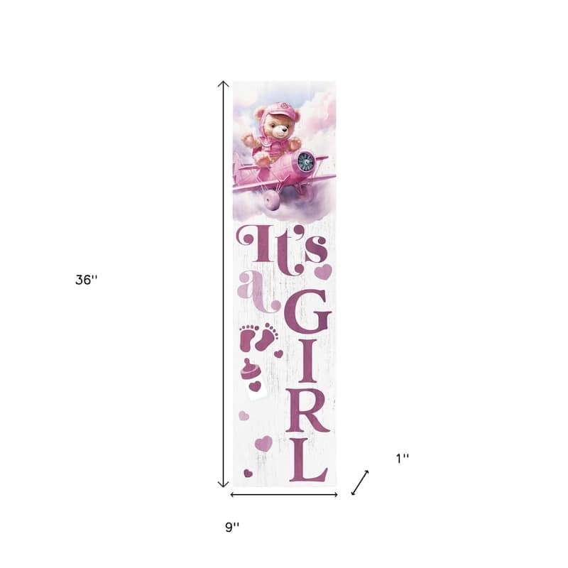 HomeRoots 36" Pink And White Solid Wood New Baby Porch Sign