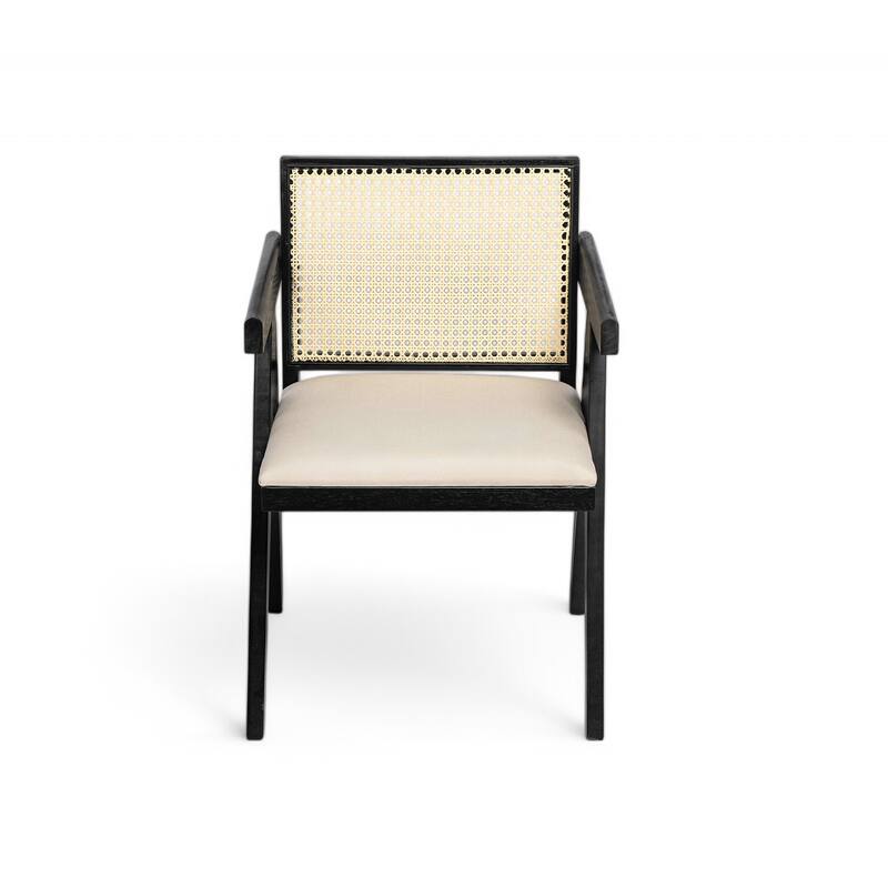 Farmhouse Kitchen Chairs Set of 2, Rattan Back Upholstered Arm Chairs