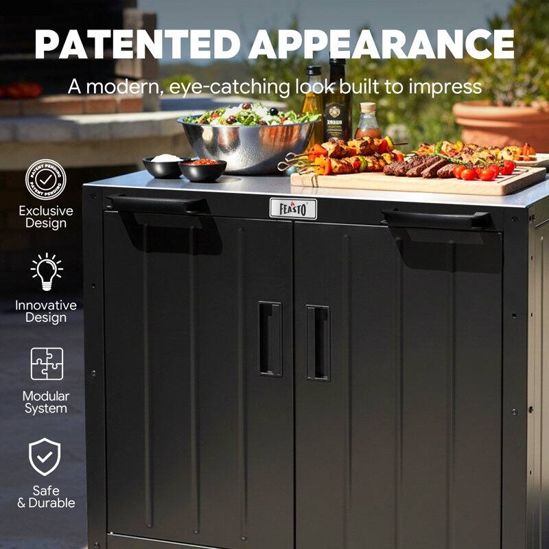 Feasto KT2435C 304 Stainless Steel Table Food Prep Grill Cart Table with Storage Cabinet