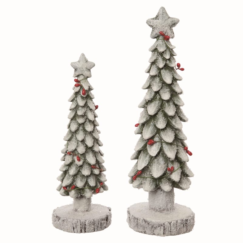 Transpac Resin Multicolor Christmas Trees with Faux Birch Base Set of 2