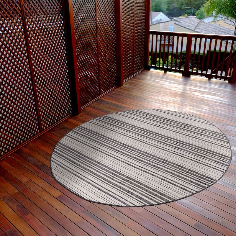 Beverly Rug Dark Grey Striped Indoor Outdoor Rug, Outside Carpet for Patio, Deck, Porch