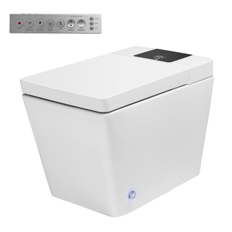 Elongated Smart Bidet Toilet with Foot Sensor, Auto Flush, LED Display, Heated Seat - White
