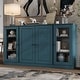 preview thumbnail 25 of 70, 100% Solid Wood 65" Sideboard with Clear, Frosted Glass or Solid Wood Doors by Palace Imports Teal Blue - Glass-Solid