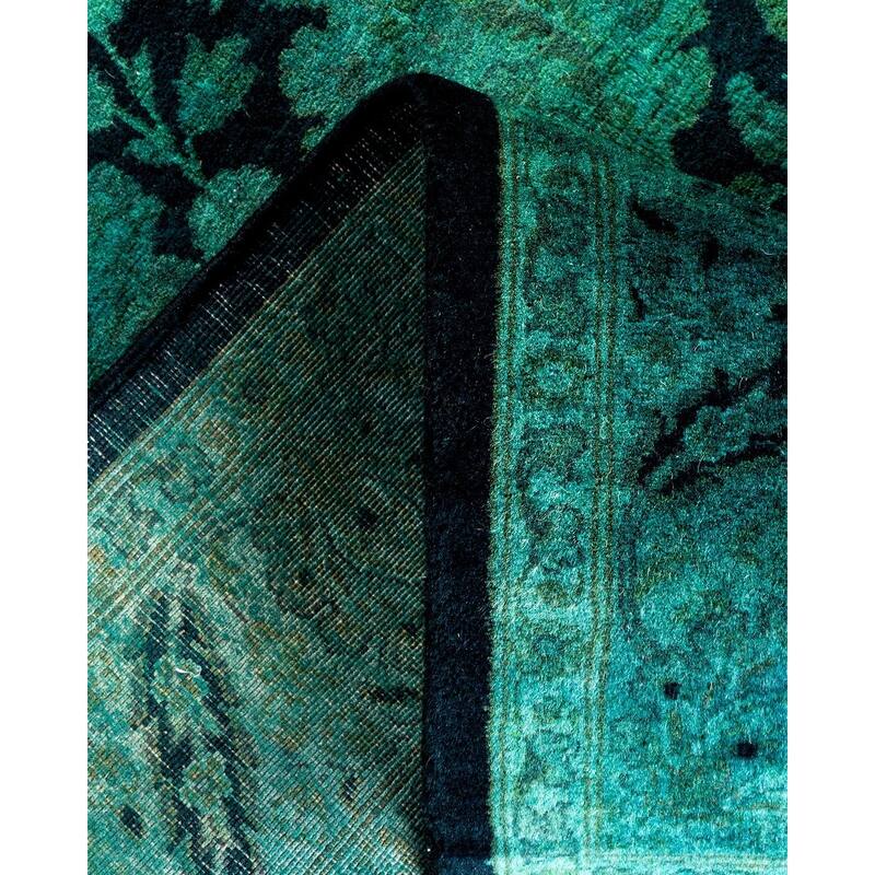 Overton Hand Knotted Wool Vintage Inspired Modern Contemporary Overdyed Green Runner Rug - 3' 0" x 12' 6"