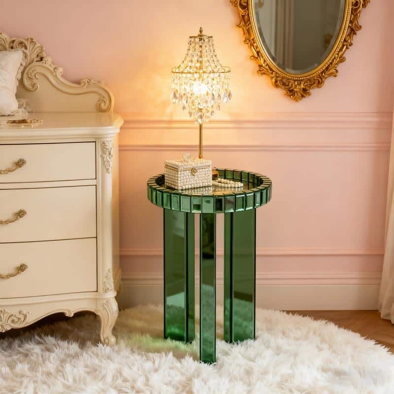 Modern Round Glass End Table with Tray Top