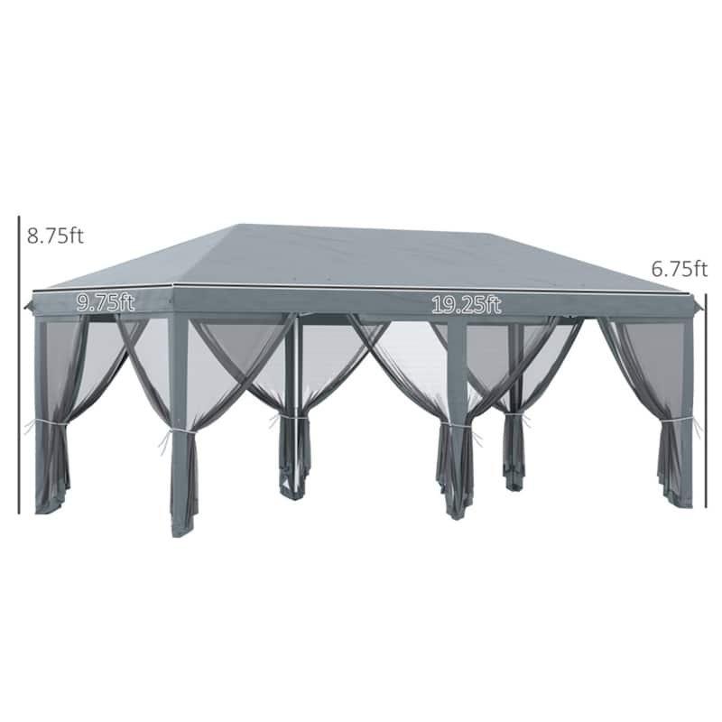 Grey Portable Outdoor UV Protection Pop-Up Canopy Tent with Mesh Sides and Steel Frame - 230.25" L x 116.25" W x 106.25" H