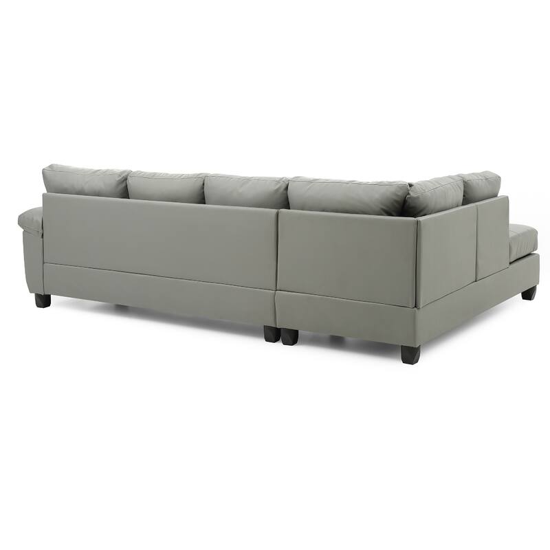 Tufted Reversible Faux Leather L-Shape Sectional Sofa - 111" - Gray