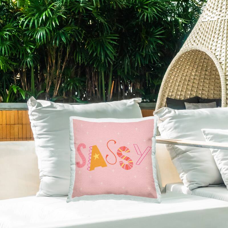 Stupell Pink & Yellow Sassy Typography Printed Outdoor Throw Pillow Design by Sazerelli Designs