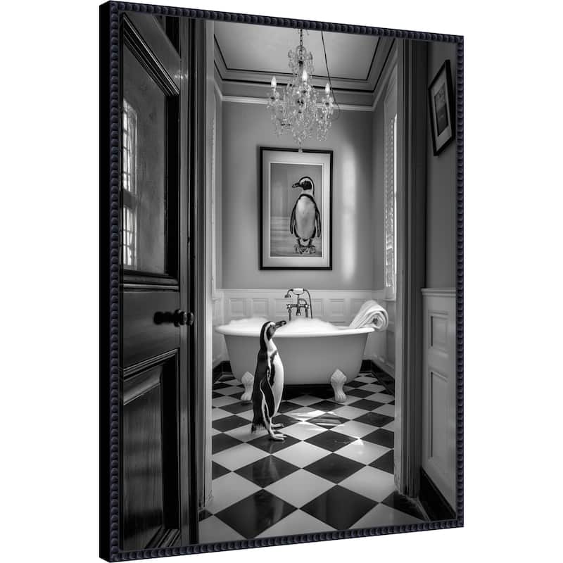 Penguin Bath Time by Niky Rahner Framed Canvas Wall Art