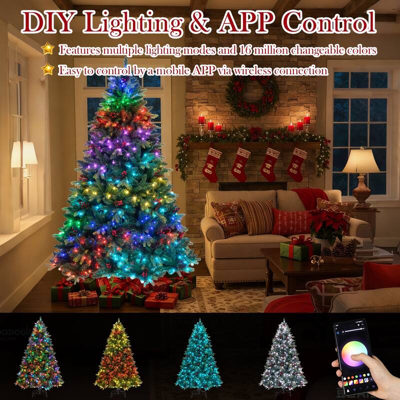 Gymax Smart Pre-Lit Artificial Christmas Tree w/ Remote Control