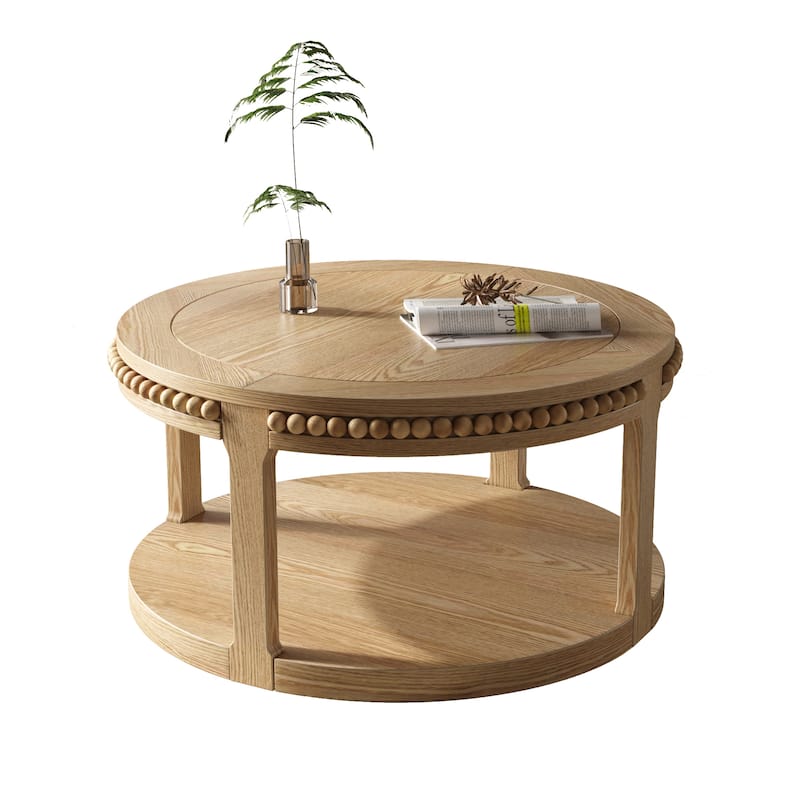 31.5" Round Solid Wood 2-Tier Coffee Table