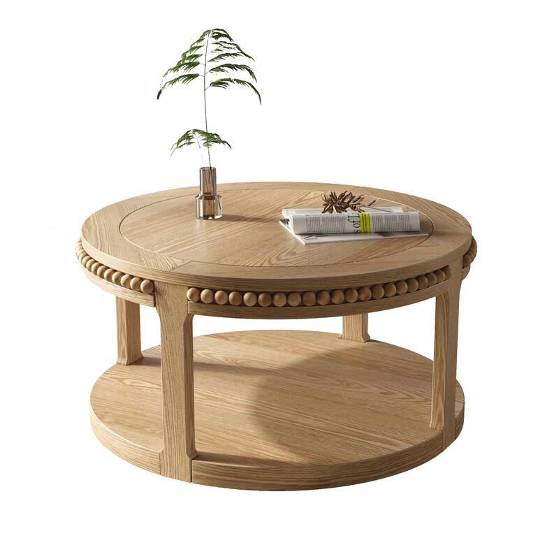 GDF Studio - Hensley 31.5" Wood Round Coffee Table with 2-Tier Storage Shelf