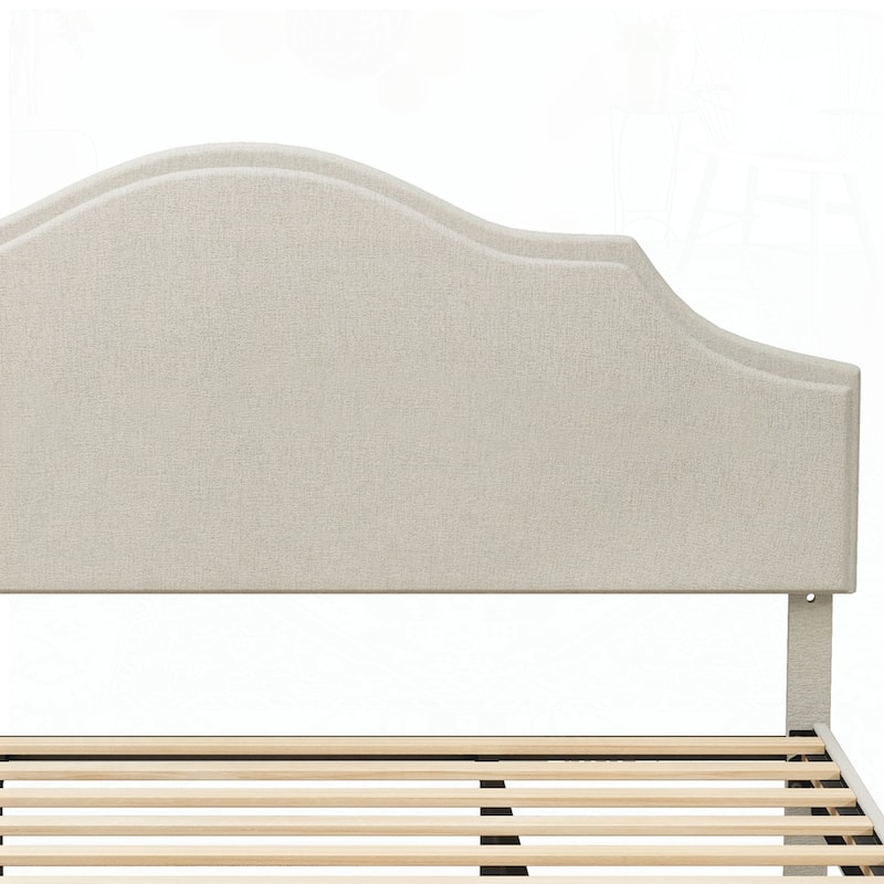 Bed Frame Upholstered Platform Bed with Adjustable Headboard