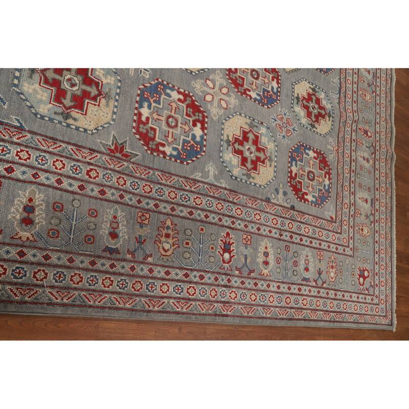 All-Over Geometric Kazak Oriental Area Rug Handmade Wool Carpet - 10'0" x 13'2"