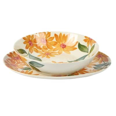 Bloomhouse Sunnyflower 2 Piece Hand-Painted Floral Stoneware Serving Set