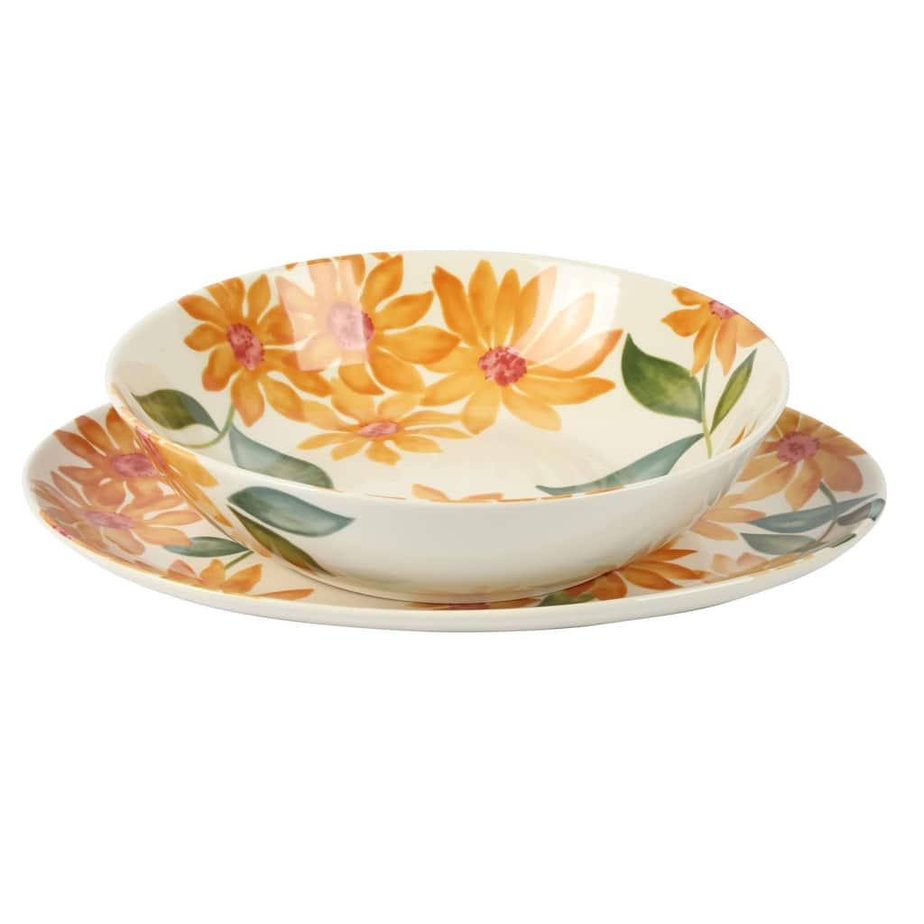 Bloomhouse Sunnyflower 2 Piece Hand-Painted Floral Stoneware Serving Set
