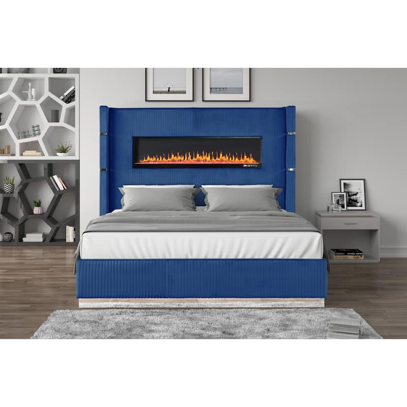 Lizelle Modern Style Queen/King Upholstered Bed with USB Ports, Fireplace Headboard & Made with Wood