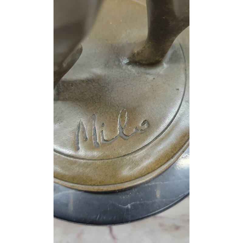 Midcentury Modern Abstract Art Human Dancer Figure Bronze Sculpture On Marble Base